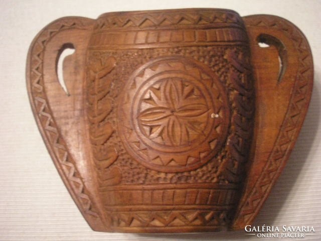 Ú2-u6 antique folk shepherd carved drinking boat rarity in one carved artistic 9 x 12 cm