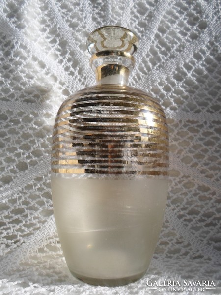 Régi arany csíkos likőrös palack eredeti dugóval  20 cm