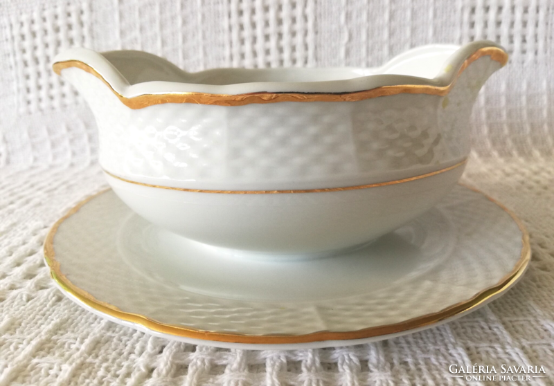 White gold striped braided pattern Czech thun porcelain sauce bowl