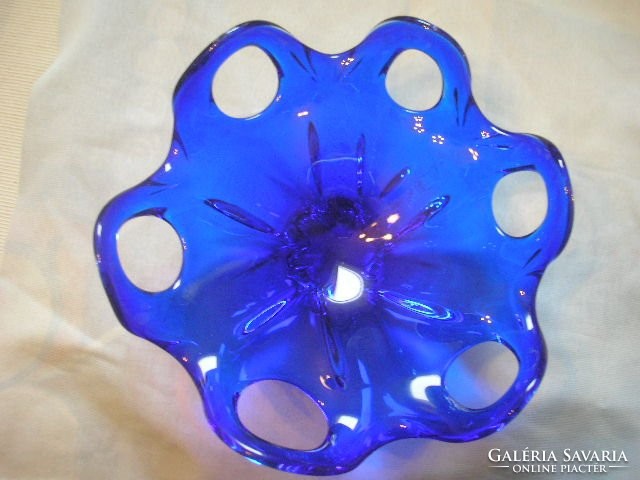 Murano, sapphire blue openwork pattern thick offering rarity in perfect condition giftable