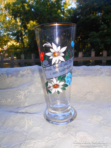 Large glass in a glass with enamel stained glass with alpine birch pattern