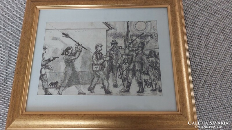 (K) József herpay's very personal graphics, with story, 35x43 cm frame