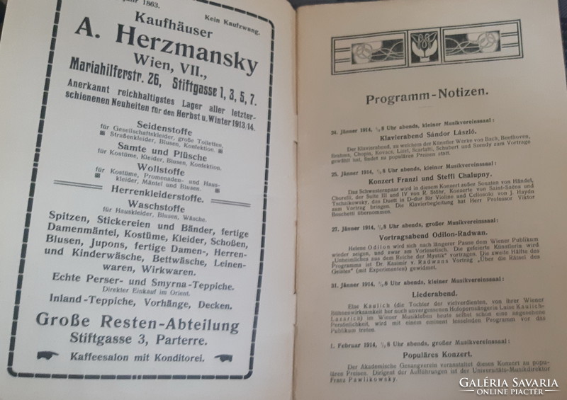 K. K. GESELLSCHAFT DER MUSIKFREUNDE IN WIEN PROGRAMM - BUCH   1914