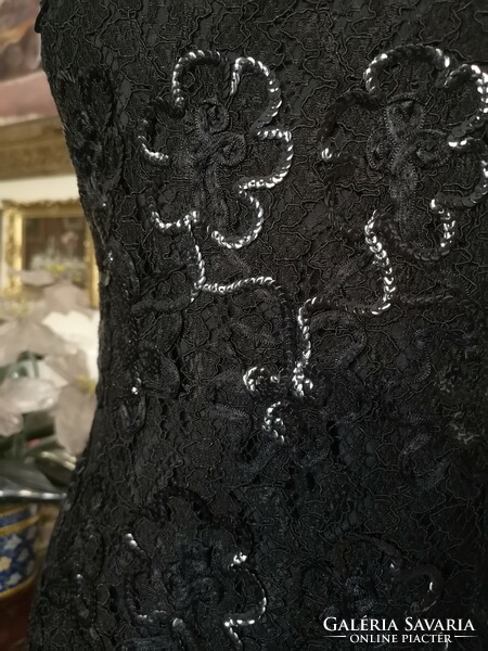 Solo 38 exclusive, sequined air lace, vintage black casual dress, party