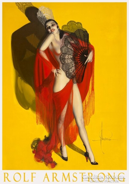 Rolf armstrong carmen 1927 art deco painting art poster, cabaret dancer red veil fan