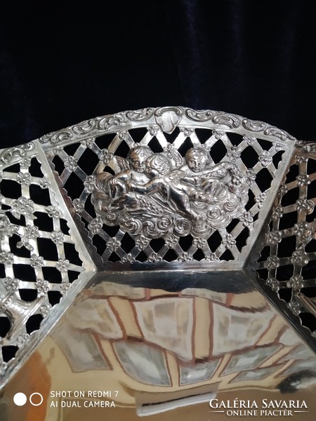 Antique silver (800 hanau) pierced hexagonal serving bowl