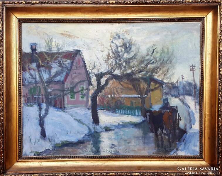 Balogh ervin 1958 / winter street with horse-drawn carriage