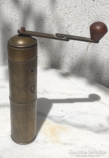 Copper coffee grinder, pepper grinder, chiseled ornate, Turkish motif beautiful, special antique piece