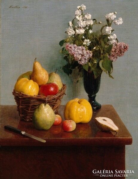 Latour - Csendélet virágokkal és gyümölcsökkel - vászon reprint vakrámán