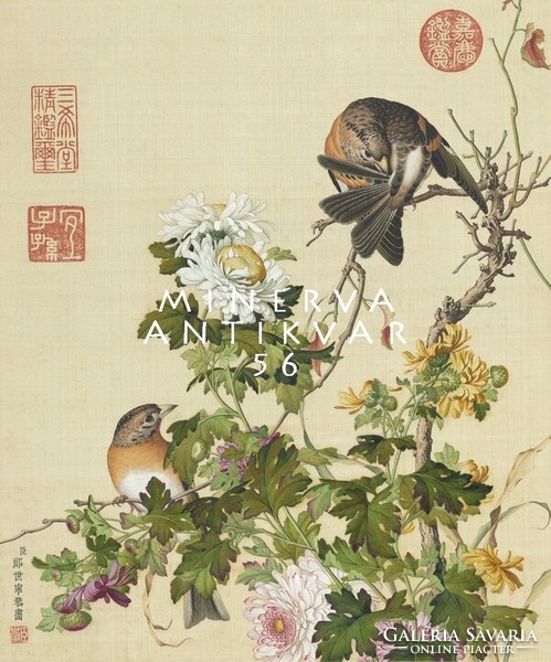 18. századi kínai selyem festmény reprint nyomata, sárga és fehér őszirózsa krizantém virág madarak
