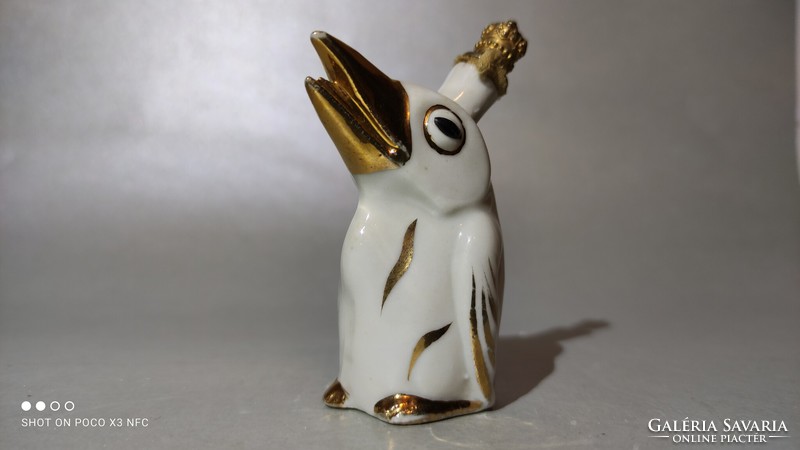 Gilded white porcelain crowned raven figural perfume holder