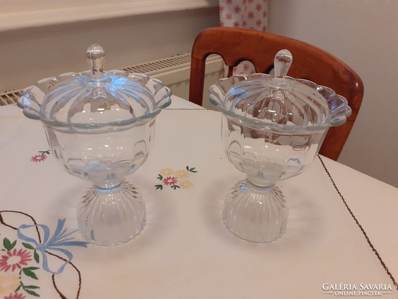 Glass bonbonier with lid or ice cream cup or candle holder in pair - 2 pcs, perfect multifunctional