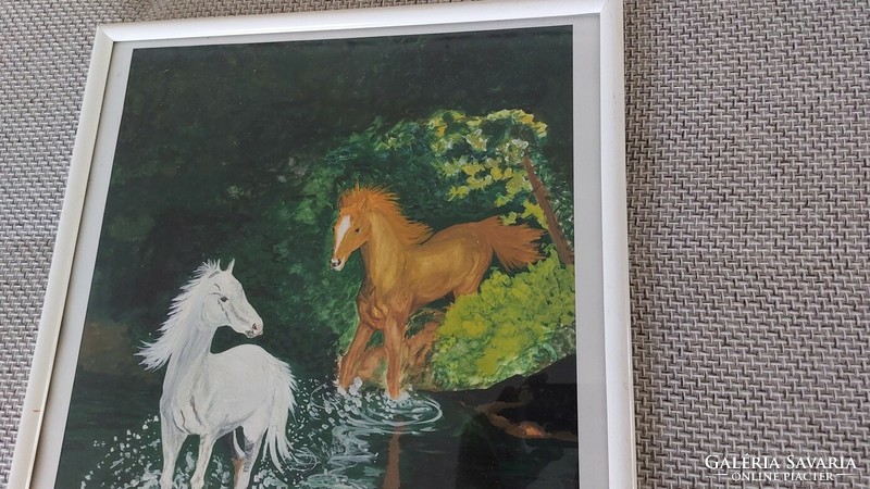 (K) signed horse painting with 42x52 cm frame