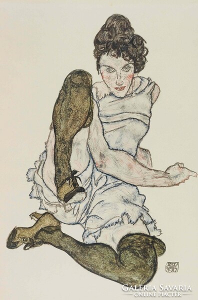 Egon Schiele - Nő harisnyában - vászon reprint vakrámán