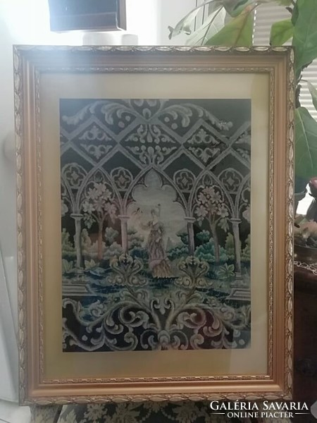 Beautiful antique micro tapestry in beautiful frame