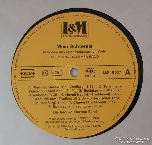 Jewish vinyl record: die reduka klezmer band: mein schtetele - klezmer - vinyl lp - judaica