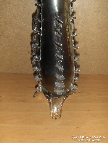 Impozáns hibátlan füstszínű szakított üveg váza 41 cm magas (1/d)