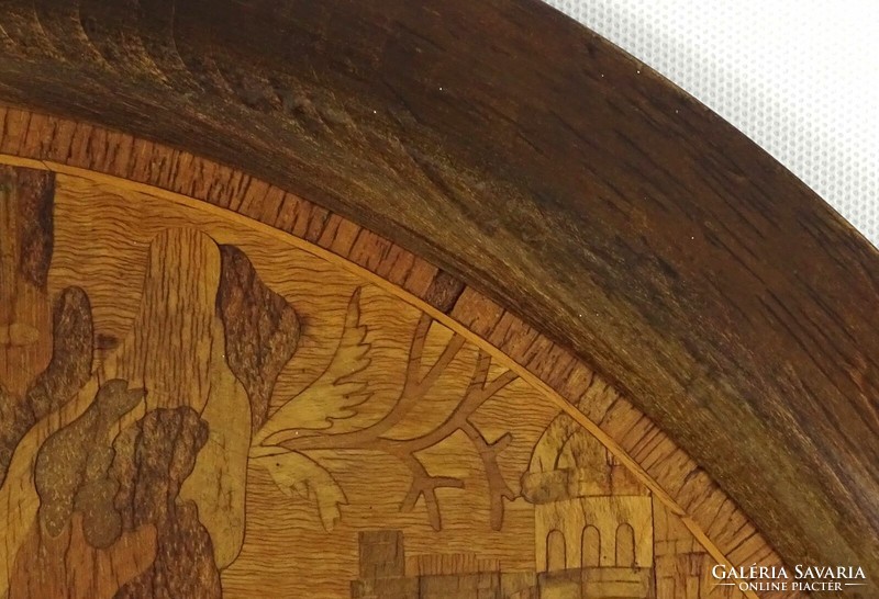 1I961 Régi gyönyörű mitológiai intarziakép kerek keretben 48 cm