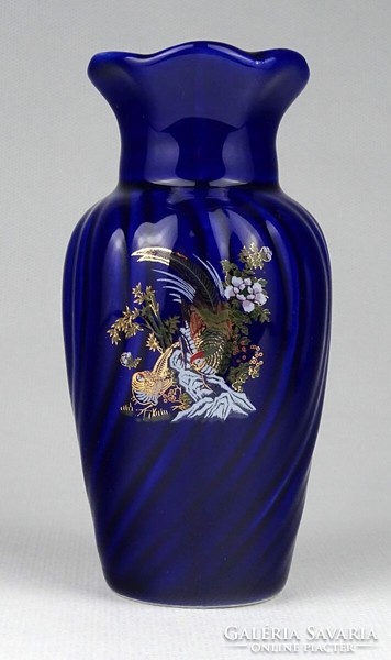 1I986 Aranyfácános kék színű kerámia váza ibolyaváza 12 cm