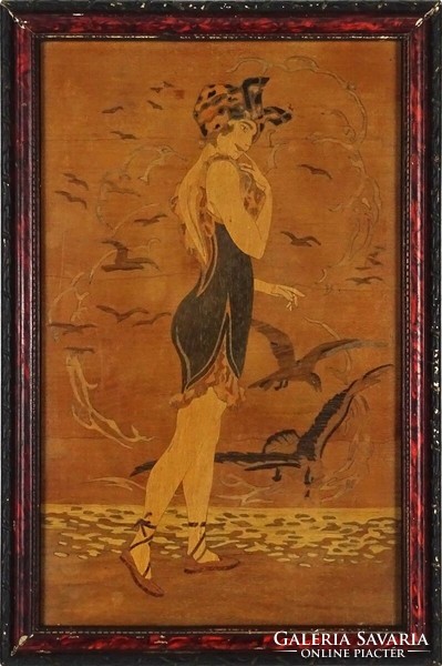 1I959 old beautiful art nouveau female figure inlaid picture frame 30 x 20 cm