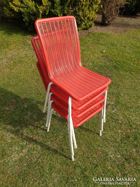 Régi retro 4 db csővázas fémvázas strandszék kerti szék garnitúra mid century strand bútor