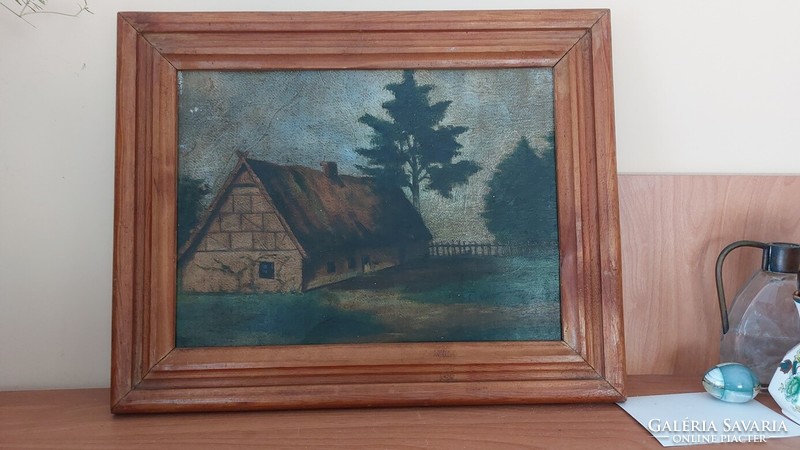 Antique painting with cottage 48x38 cm