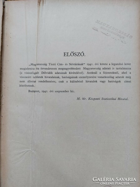 Address and list of officers of Hungary 1941.