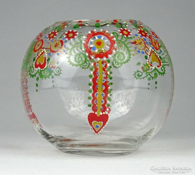 1I979 hand-painted folk motif glass vase spherical vase 9 cm