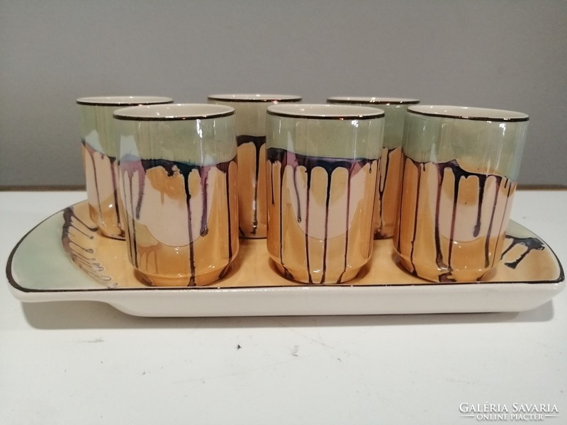 Art-Deco 6 db kerámia pálinkás pohár tálcával. Alkudható!