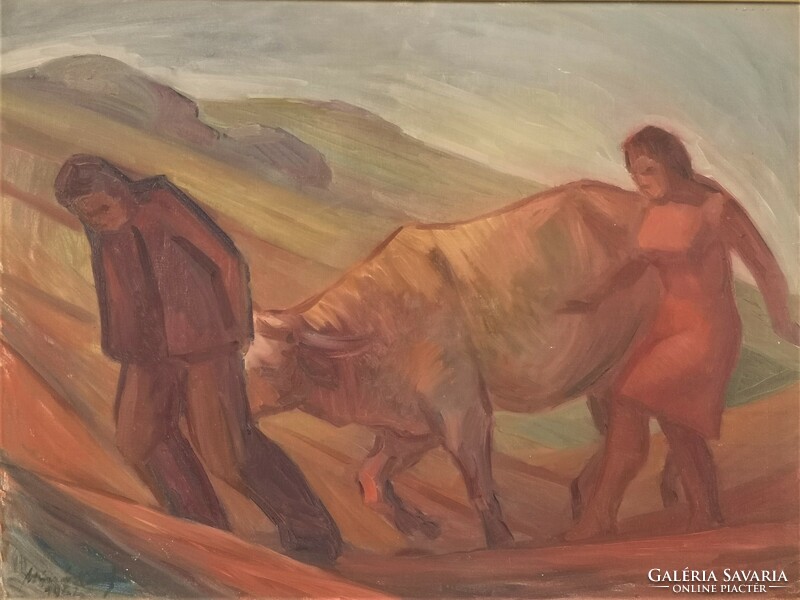 Károly Móczár (1917-) on his way home 1962 c. Oil painting with original warranty!