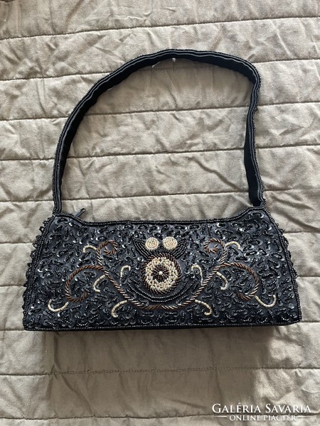 All-beaded black casual bag with sequins - wonderful handwork