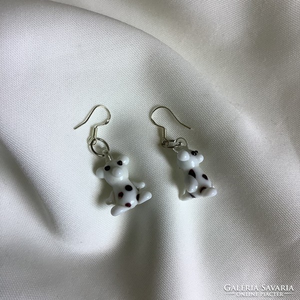 Murano white glass dog earrings marked with 925 silver hooks
