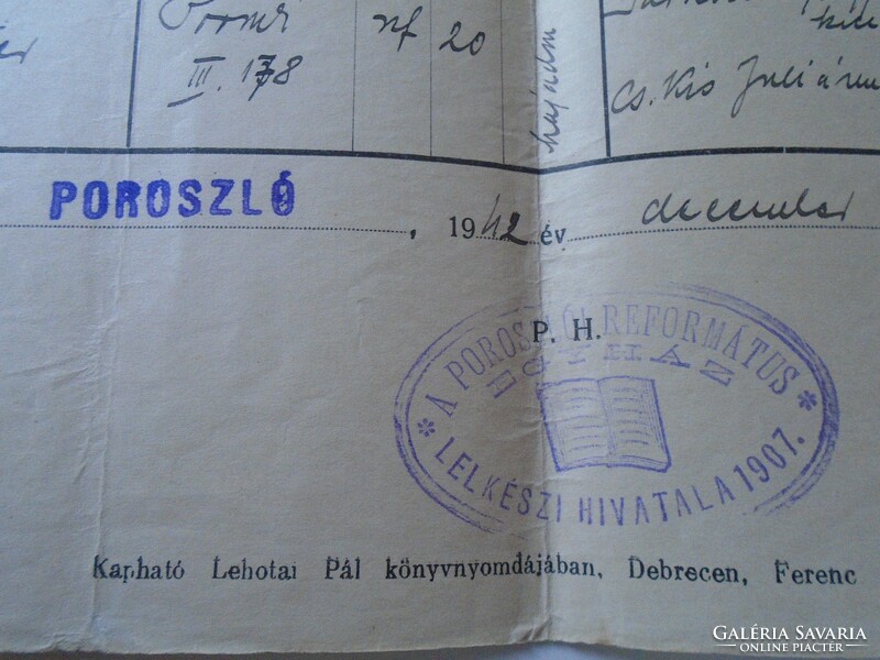 AD00007.5  POROSZLÓ  Születési anyakönyvi kivonat 1942