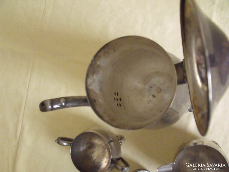 Barokk jellegű régi fém kávés kanna tejkiöntő cukortartó