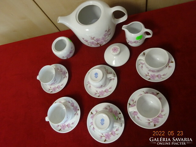 Alföldi porcelán hat személyes, rózsaszín virágos  kávéskészlet, 15 darabos. Vanneki! Jókai.
