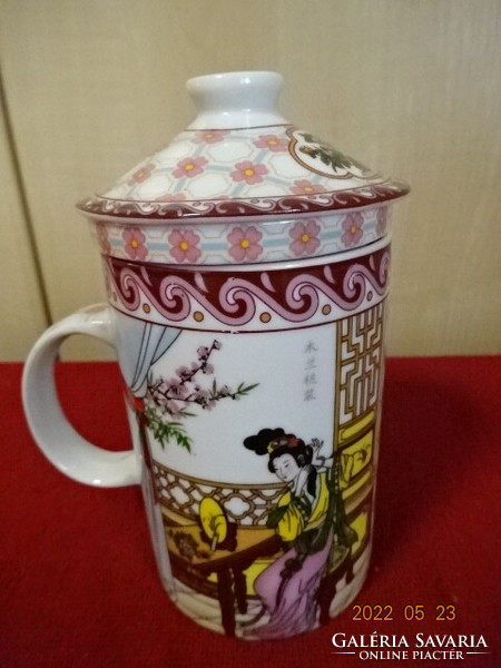 Kínai porcelán teafőző pohár, magassága 14,5 cm. Vanneki! Jókai.
