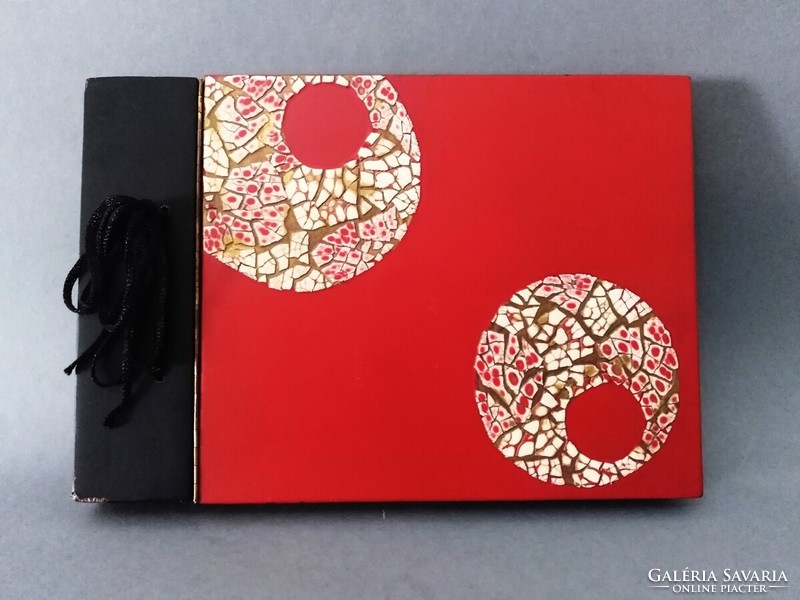 Vintage Japanese lacquered, minimalist cherry wood inlay photo album