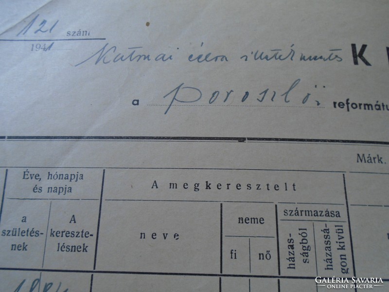 Ad00007.9 Poroszló birth certificate 1941 sipos domján