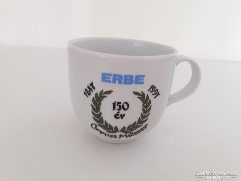 Retro Kalocsai porcelán csésze ERBE 150 év Orvosi Műszer feliratos emléktárgy