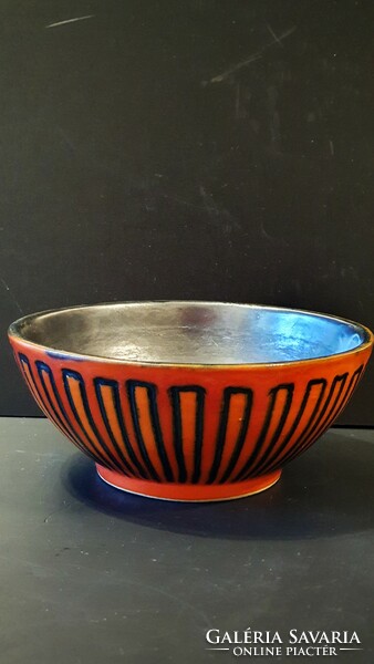 Small, black-orange-red, striped decor, ceramic pond head bowl.