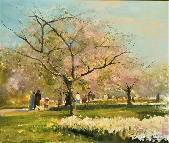 Deák B. Ferenc (1938-2004) Tavasz a Parkban c. festménye Eredeti Garanciával!