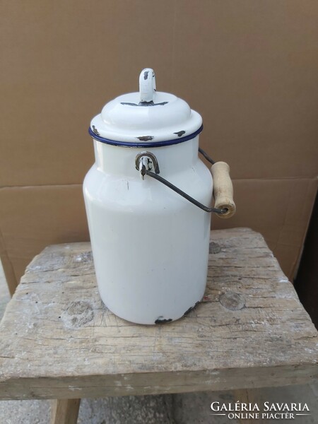 1 liter white Bonyhád enamel enameled milk jug, jug, nostalgia piece village peasant