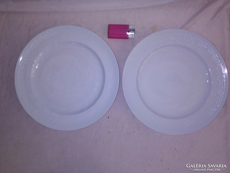 Two lowland porcelain flat plates - together - tiny convex polka dot pattern