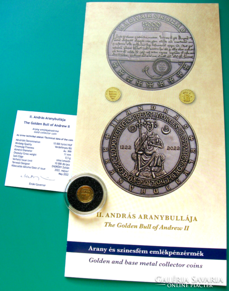 2022 - Ii. András' gold bull, HUF 10,000 - au .999 Commemorative coin - in capsule, certi + mnb description