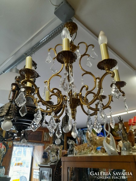 Solid bronze-copper neo-baroque 8-arm crystal chandelier, lamp. 70 Cm.