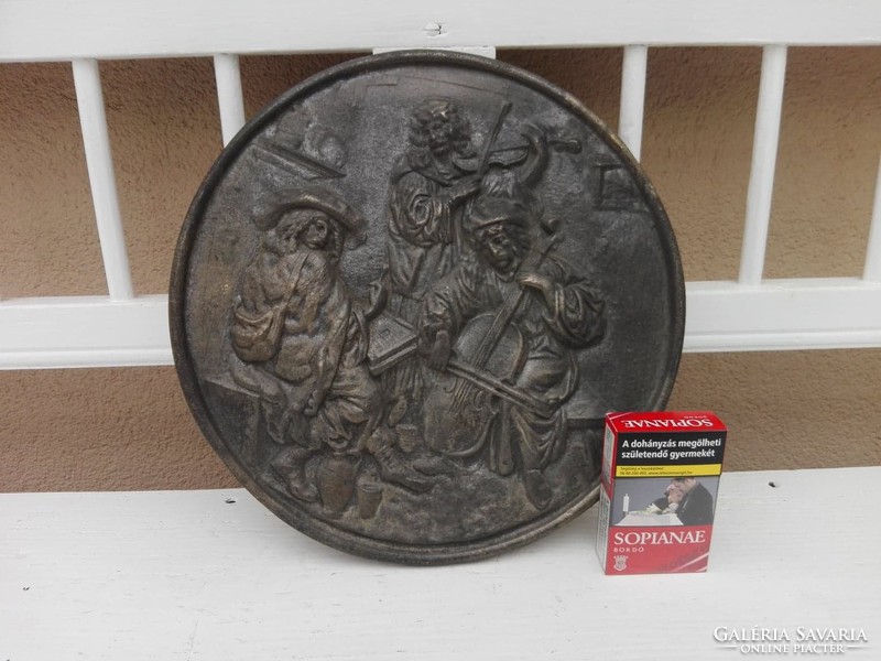 Old bronze picture --- diameter = 28.5 cm