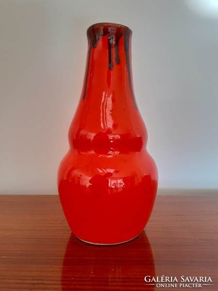 Retro régi kerámia váza piros mid century díszváza