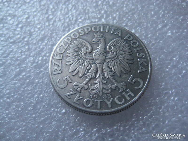 5 Zloti  1933  Anjou  Hedvig  , Jadviga  , 750-es  ezüst  ,  28 mm,  12 gr