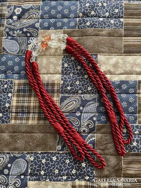 Large size elegant beaded red silk curtain binders in pairs