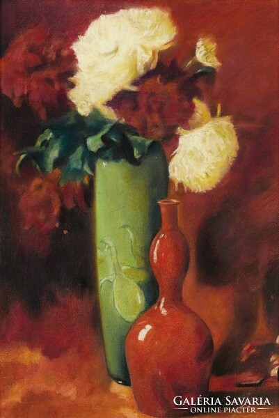 Emil Carlsen - Virágcsokor vörösben - vászon reprint vakrámán